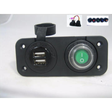 Waterproof Dual USB Charger and Lighted Switch Marine 12 Volt Panel Dashboard